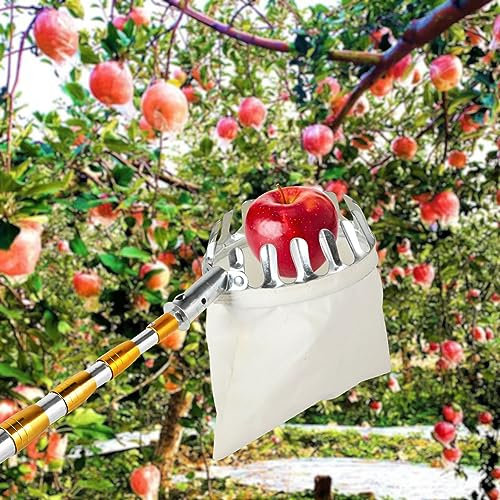 NUACOS Obstpflücker mit Teleskopstiel Kirschenpflücker mit Stoffbeuteln Tragbar Teleskopischer Apfelpflücker Erntehelfer für Kirschen Pflaumen Granatapfel Mango,700cm/275.6in