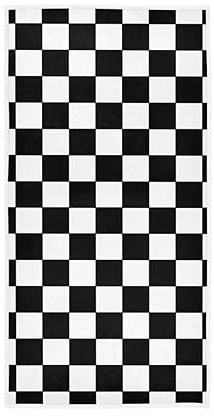 CHIFIGNO Schwarz-weiß karierte Handtücher, saugfähig, weich, für Badezimmer, Hotel, Fitnessstudio, Spa, 76,2 x 38,1 cm
