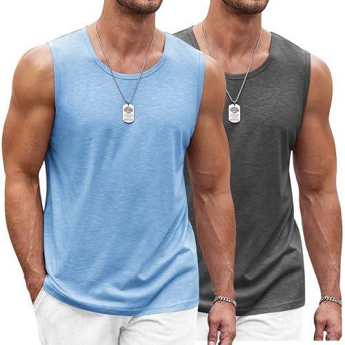 COOFANDY Tanktopp för män, ärmlös skjorta, fitness, armskjorta, muskelskjorta, snabbtorkande, gym, ärmlös, funktionell skjorta, sport, löpartröja för män, Mörkgrå/ljusblå (2 stycken), 3XL