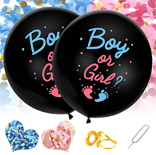 Gender Reveal Palloncini,Baby Shower Palloncino 36 Pollici,Boy or Girl,2 Pezzi XXL Palloncino Neri con Coriandoli per Gender Reveal Party Decorazione