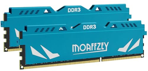 Moaffzey DDR3 RAM 16GB(2x8GB) 1600MHz Computer RAM PC3-12800 UDIMM Non-ECC Unbuffered 1.5V 240-Pin CL11 Computer Memory Upgrade Module - Blue