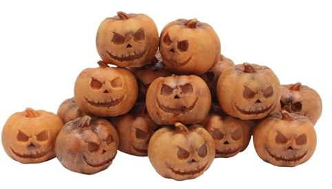 Piccola zucca decorativa – statua ornamentale in resina a forma di zucca sorridente – zucca in miniatura in resina modello ornamento per interni casa infestata