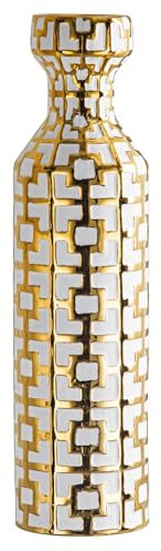 NewSangXia Vase doré avec blanc pour décoration d'intérieur moderne, vases à fleurs en céramique, grand vase de sol, convient pour la décoration de salon, de salle de bain et de bureau