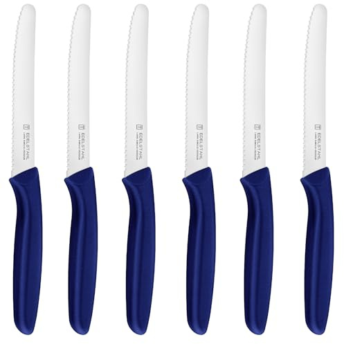 targzier Tamato Knives Set of 6,Extra Sharp Serrated Kitchen Knife,Stainless Steel Dinner Knives,Fruit Knife,Utility Knife of Cutting Tamatoes,Vegetables,Fruits