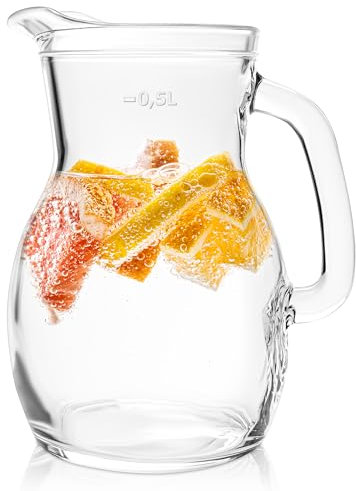 KONZEPT Hochwertiger Wasserkrug Glas 500ml 1 Stk. Glaskrug Perfekt für Wasser, Milch, Säfte Wasserkanne mit ergonomischem Griff – In verschiedenen Größen erhältlich