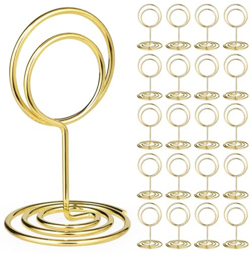 GeeRic Table Number Holders 20 Pcs Place Card Holders, Wire Photo Holders for Tables, Dining Room, Restaurant, Wedding Reception Party Gold
