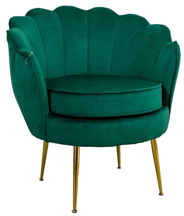 GARDENIA Sessel mit Muschel-Rückenlehne, gepolstert, mit verchromten Beinen, ideal für Wohnzimmer, Schlafzimmer und Büro, Sessel aus Samt, Grün, 77 x 79 x H77 cm Athen XL