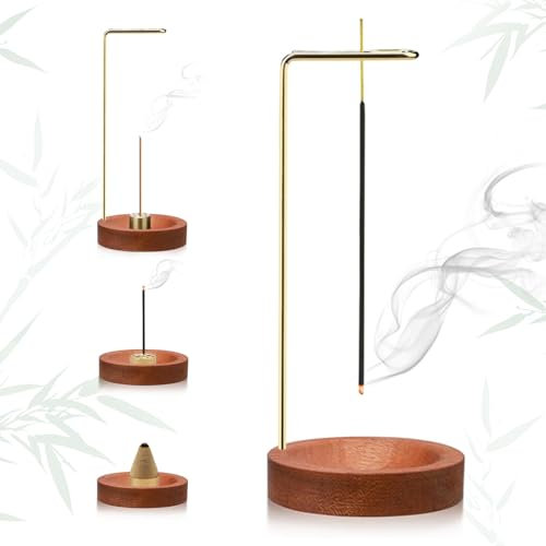 Porta Incenso per Bastoncini 2 in 1,Supporto per Bastoncini di Incenso in Legno per cenere,Porta Incenso Bastoncino in legnofatto a mano,Adatto a casa, ufficio, meditazione e yoga (marrone)