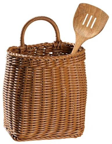 Cesto per fiori da parete, in rattan intrecciato, per porta d'ingresso e cucina, realizzato a mano, da appendere, per dispensa, patate, aglio, cipolle, per casa, giardino, fattoria