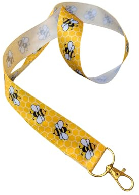 Blomma och bin tryck band snodd – 2,54 cm grosgrain halsrem med hummerlås – blommig märkeshållare eller nyckelring – individuellt eller paketpaket, flerfärgad, en storlek