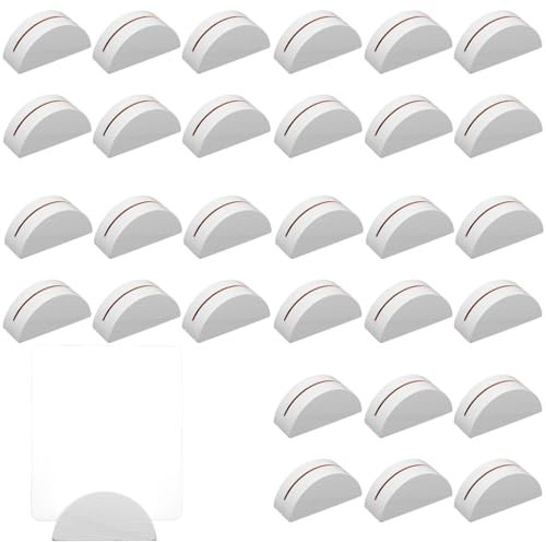 Tinoaly 30pcs Table Number Stands, Semicircular Wooden Place Card Holder for Photo Name Tag Menu Reusable Table Sign Holders for Wedding Restaurant Banquet Birthday Party (White)