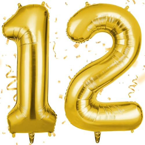 OFFCUP Globo Número 12 21 Dorado 40 (101cm), Grande Globos Foil, Globo Numeros Gigante, Inflar con Helio o Aire, Decoracion para Niño Niña Adultos La Boda Aniversario Cumpleaños Fiestas