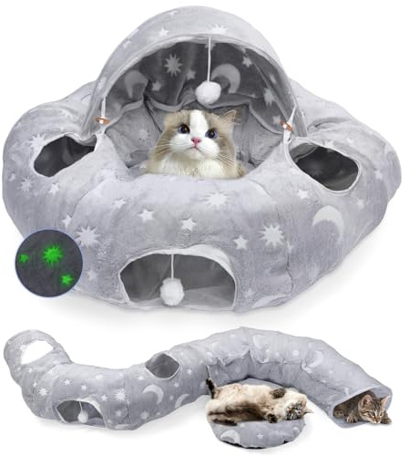 Tunnel pour Chat, Tunnel pour Chat Rond avec Coussin Lit, Multifonction Caché Cat Bed Tunnel, Amovible et Lavable Tunnel Cat Tunnel pour Chaton, Lapins, Furets et Petits Animaux