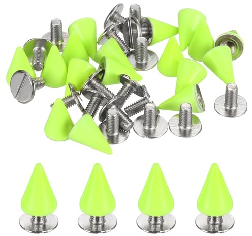 M METERXITY 36-Set Spike Cone Studs 10x7 mm Riveted Brass Cone Spikes Punk Style Rapid Rivet Screws Stud for Garments/Shoes/Bags/DIY Leather Craft/Fabric Clothes Green