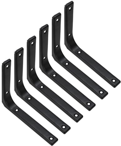 6 Pcs Floating Shelf BracketsMetal Wall Brackets for Shelves, Shelving Brackets, 90 Degree Right Angle Shelf Support Bracket Corner Braces Wall Mounted for Home Kitchen Bedroom(Black, 150x125mm)