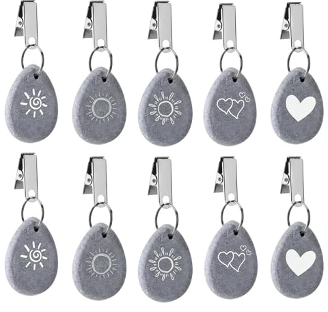 10 Stück Tischdeckenbeschwerer Extra Schwer 30 g aus Naturmarmor, Windfeste Tischdecken Beschwerer draußen mit Metallclip, Tropfenform Tischdeckenhalter für Outdoor Tischdecke Garten Balkon Camping