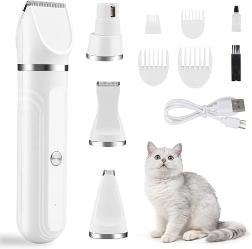 Mezzar 4 en 1 Tondeuse pour Chien, Tondeuse de Pattes pour Chat Rasoir Tondeuse Sans Fil pour Chiens, Chats, Poils Longs,Pattes, Yeux, Oreilles, Visage, Corps