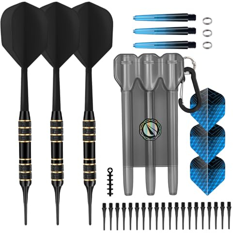 HUANQU 3 Pack 18g/20g Soft Tip Darts Set with Copper Barrel, integrated dart flights，20 Dart Tips, 3 Dart Shafts/Flights and Darts Case,for Soft Tip Darts Board, Darts Accessories Darts Gifts