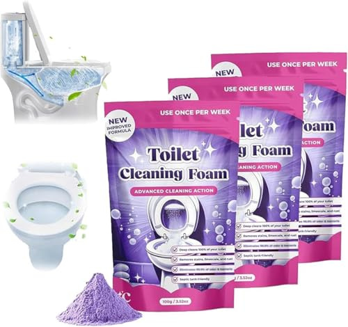 Fizzclean Toilet Cleaner, Toilet Cleaning Foam,Heavy Duty Toilets Cleaner and Limescale Remover, for Deep Fresh Cleaning, No Touch Foam for Stains,Urinal and Descaler(3pc Purple)