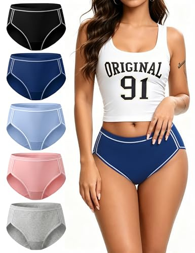 Briyat Mutande Donna Cotone Slip 5 Pezzi Vita Media Multicolore L
