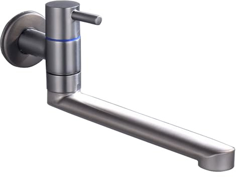 Svarta handfatskranar badrumspar Modernt Enkelhandtag Mässing Väggmonterad tvättställsblandare Kallvattenkran för diskbänk Grå finish 20cm pip Svart badrumskran