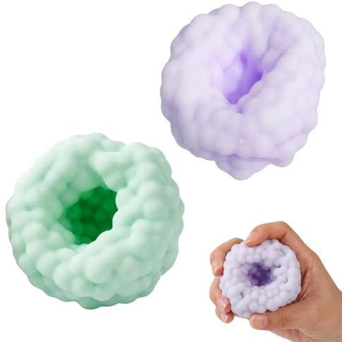 2 Piezas Pelotas Anti estrés, Pelota de Estrés Adultos para Liberación de Presión y Enfoque, Bola Sensorial para Oficina, Casa y Viaje, Morado y Verde, 6 x 6cm