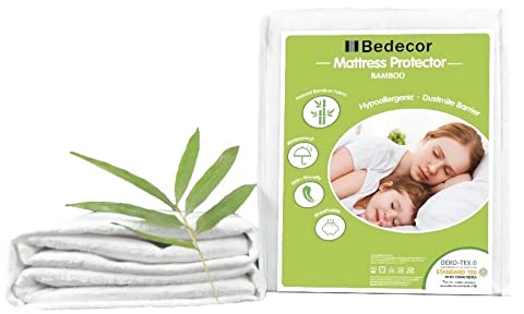 Bedecor Fibre de Bambou Protège Matelas imperméable, Ultra Doux, Respirant, Hypoallergénique, Silencieux-160x190/200cm