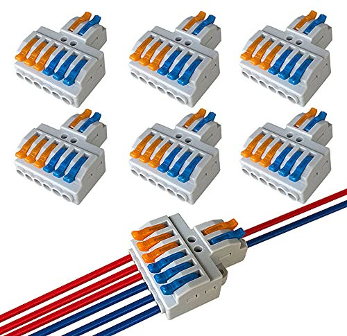 QitinDasen 6Pcs Premium Lever-Nut Wire Connectors, 2 in 6 Out Conductor Compact Wire Connectors, Splicing Type Quick Conductors Cable Clamp Terminal Block Spring Connector (KV426)
