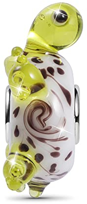 GNOCE 3D Schildkröte Murano Glas Charm Bead 925 Sterling Silber Glas Charm für European Beads Armband Für Frauen Mädchen Tochter