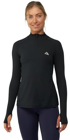 DANISH ENDURANCE Maglietta Sportiva a Manica Lunga, Ideale per Running e Outdoor, con Zip e Dettagli Riflettenti, da Donna, Nero, S