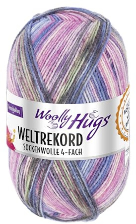 Woolly Hugs World Rekord - Ovillo de lana para calcetines (100 g, 75% lana virgen y 25% poliamida, 420 m de longitud, hilo para calcetines resistente, parte del proyecto de punto récord mundial (04