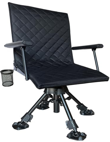 CROSS MARS Upgraded Widen Silent Swivel Stable Portable Ground Folding Outdoor Camping Fishing Hunting Blind Chair Seat with Cover, 4 Legs Adjustable Height