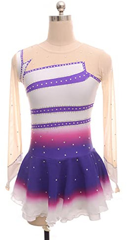 YDHTIZ Wintersport Eiskunstlauf Kleid Damen Schlittschuh Tanz Kostüm Mädchen Lange Ärmel Strass Gymnastik Kleider Wettbewerb Training Athletic Weibliche