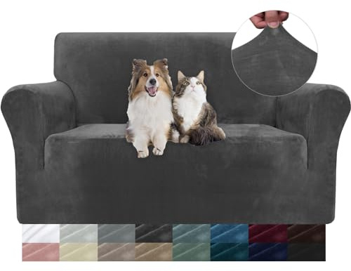 YSTELLAA Terciopelo Fundas Sofa 2 Plazas, Súper Elasticas, Gris | Ajustables Fundas Sofa Elastica, Con Reposabrazos, Lavable, Antiarañazos, Universales, Gruesa Antimanchas
