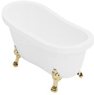 Vente-unique-Freistehende Badewanne mit goldfarbenen Löwenfüßen - 171 L - 145 x 74 x 77 cm - Weiß - NISOS II