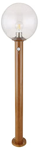 Gartenleuchte mit Bewegungsmelder Außenleuchte Stehlampe Standleuchte moderne Terrassenlampe, Holzoptik, Alu Glas, braun, E27 Fassung, DxH 25x100 cm