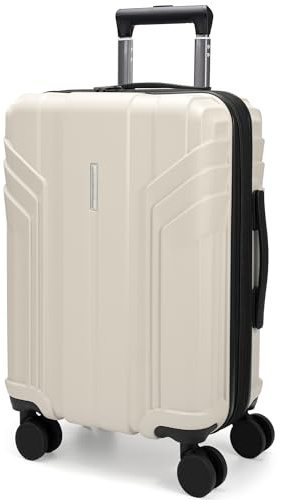 BAGSMART Expandable Carry On Luggage 22x14x9 Airline Approved, 1OO% PC Lightweight Hard Shell Suitcase, 20 Inch Travel Luggage with Spinner Wheels, Waterproof Rolling Suitcase, Biege