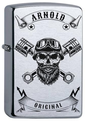 Mechero de Gasolina Compatible with Zippo, con Grabado para motoristas, Personalizable con Nombre para Motociclistas, Chopper, Idea Regalo (diseño 2: Calavera)
