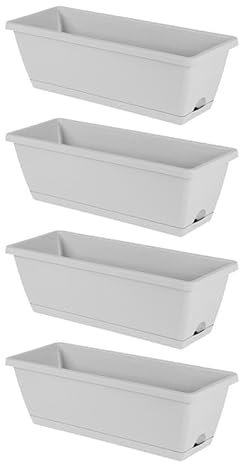LOVIVER 4X fioriera per Finestra Contenitore vasi rettangolari fioriere per ortaggi con vassoi Vaso per Fiori da Giardino per davanzale della Cucina, Grigio Chiaro