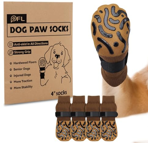 2 Pairs Anti Slip Dog Socks Paws Stop Licking with Grips (Brown, S)