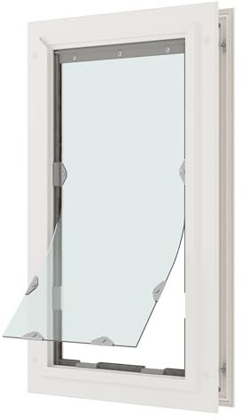 Liberty Pet Door for Doors | Clear Vinyl Dog & Cat Flap for Interior & Exterior Doors | Durable Rust-Free Aluminum Frame | White, Medium, Single Flap