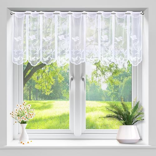 Heveer Kitchen Curtains Cafe Curtains Rod Pocket Short Curtain Small Window Curtain Semi Sheer Curtains for Small Windows Bathroom Bedroom 1 Piece 45 x 144 cm