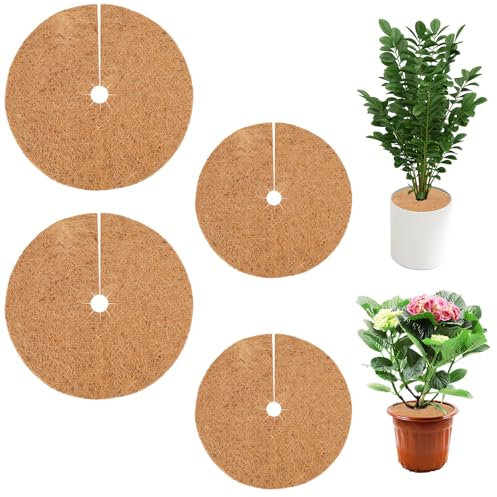 Disques de Paillage, 2PCS 30cm+2PCS 35cm Tapis Fibre de Coco 100% Naturel, Paillis de Protection pour Plantes Arbres Biodégradable, Feutre contre Mauvaises Herbes Gel Froid, à l'Hôtel Jardin Maison