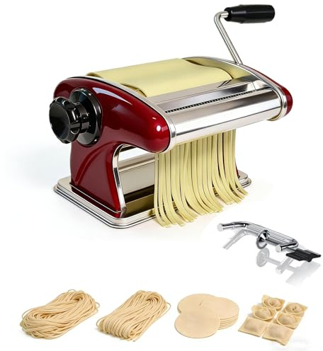 XINGYUEXUAN Máquina para hacer pasta, rodillo manual para hacer fideos para uso familiar y casero, manivela de mano de acero inoxidable, fideos de 2 mm y 4 mm, color rojo