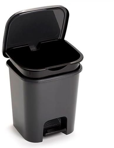 Acan Tradineur - Cubo de basura con pedal, plástico, papelera, oficina, cocina, baño, fabricado en España (Negro - 7,5 litros - 25,5 x 24 x 22 cm)
