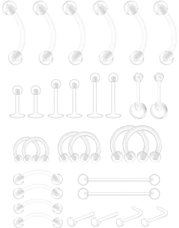 MYGLOAR Set da 30 pezzi di fermi per piercing in plastica trasparente per naso, lingua, capezzoli, addome, labbra, laboratorio, setto, cartilagine dell'orecchio, gioielli segnaposto per piercing