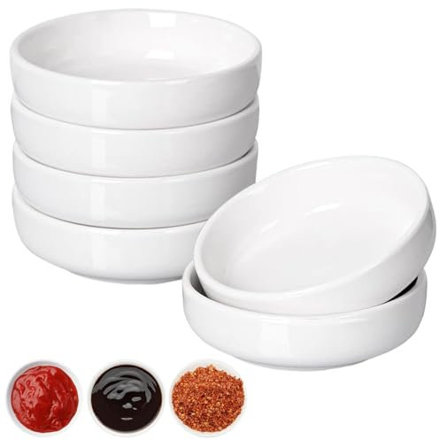 Kleine Schälchen für Dips, 9 cm Dipschalen Set, 6 Stück Sojasauce Schälchen Weiß, Sushi Schälchen, Mini Dipschale, Weiß Saucenschälchen, Snack Schalen, Dip Schalen Set für Saucen, Beilagen, BBQ