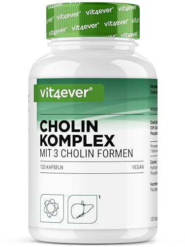vit4ever Cholin Komplex mit 3 Cholin Formen - 120 Kapseln - Bitartrat, Citicolin & Phosphatidylcholin in synergetischer Kombination - Ohne Zusätze - Vegan