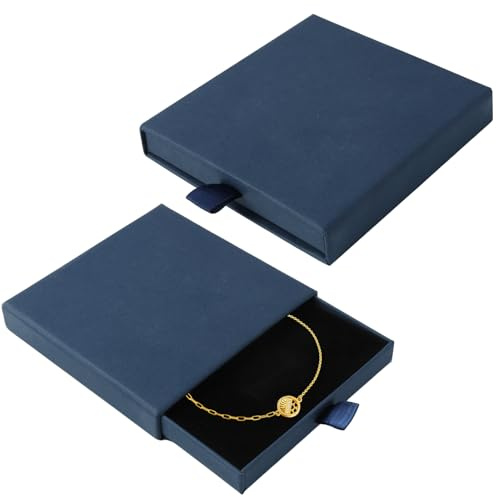 Caja de Regalo para Joyería,Cajitas de Carton para Regalos, Cajas de Presentación 9x9x1,7cm, Organizador de Collares, Pendientes y Anillos, Almacenamiento de Joyas de Fieltro (negro) (azul)