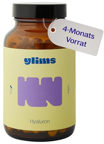 glims Hyaluron Hochdosiert – 120 Kapseln mit 250 mg Hyaluronsäure pro Tagesdosis – Für Haut & Gelenke – Vegan, Ohne Zuckerzusatz, Glutenfrei – Laborgeprüft